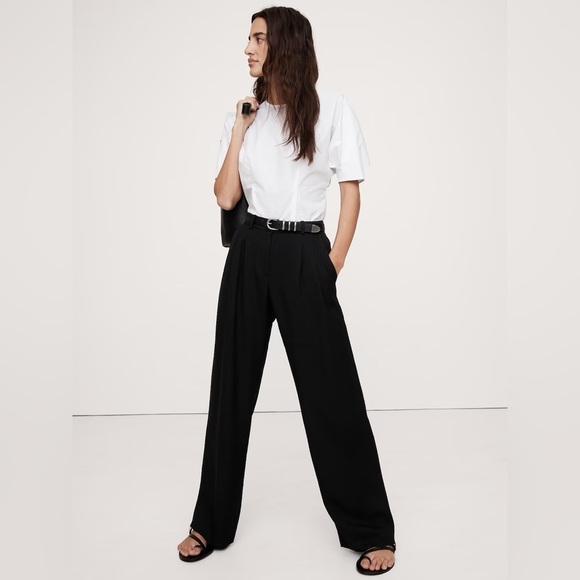 NWT! Banana Republic Black Soho Mid-Rise Pleated Wide-Leg Drapey Twill Pant 🤎 - Picture 1 of 4